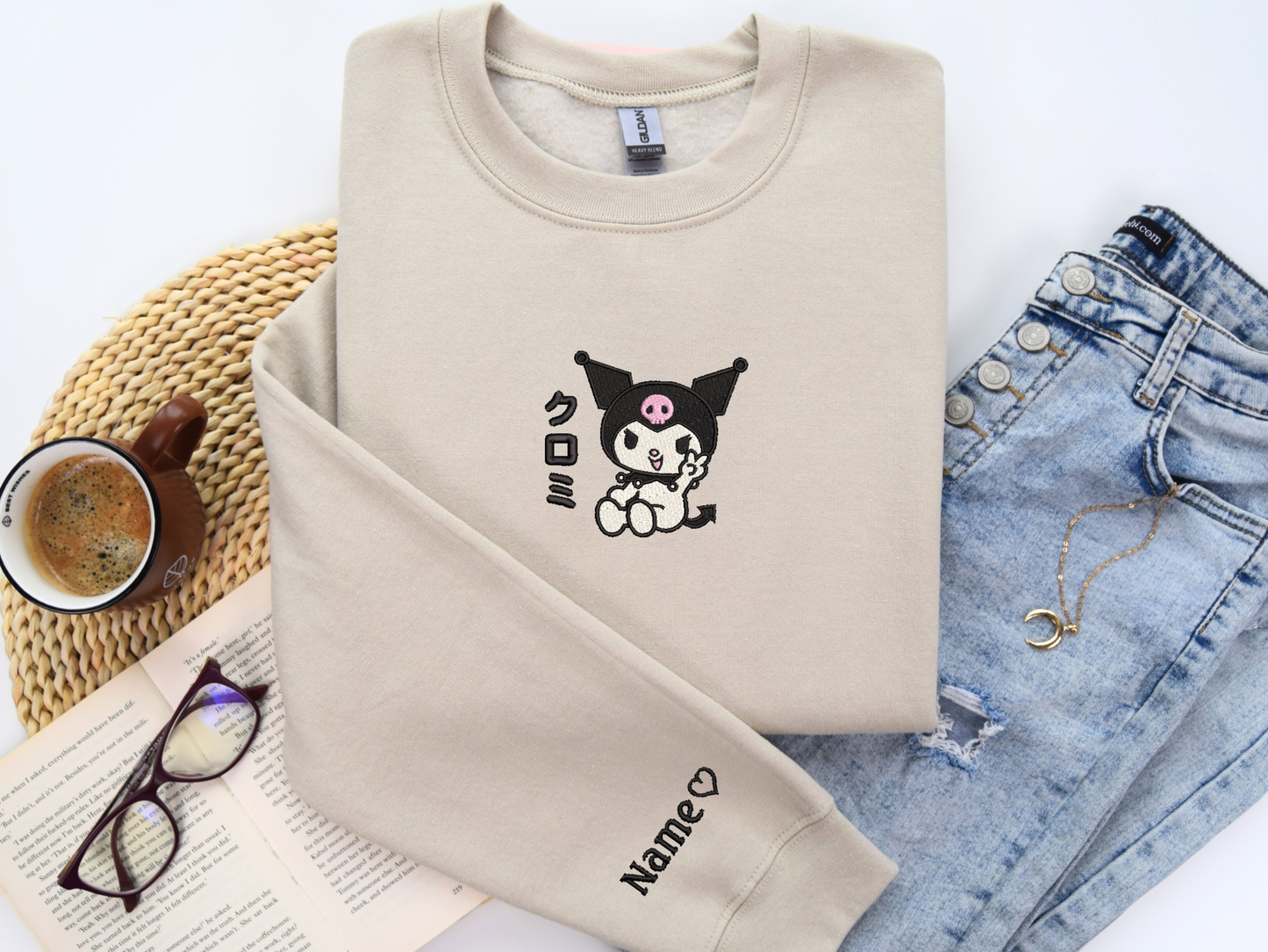 Kuromi Embroidered Sweatshirt – Cute Gothic Anime Custom Sweatshirt