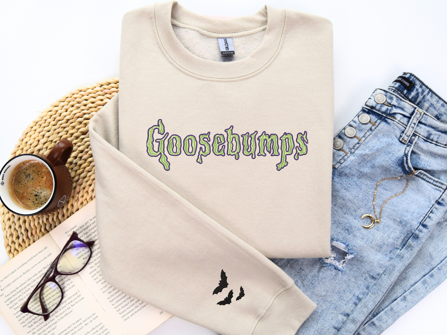 GLOWING Goosebumps Embroidered Sweatshirt - GLOWS IN THE DARK