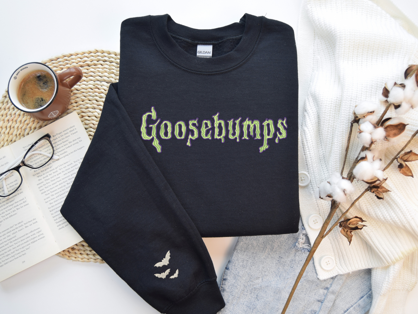 GLOWING Goosebumps Embroidered Sweatshirt - GLOWS IN THE DARK
