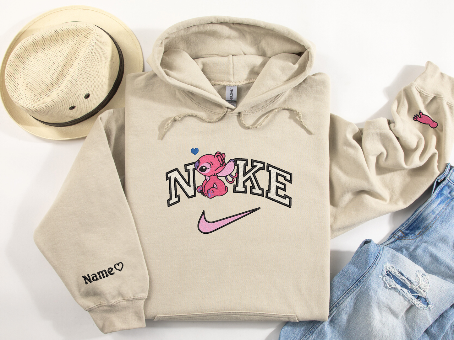 Angel and Stitch swoosh Embroidered Hoodies