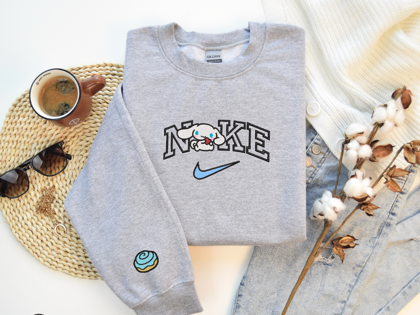 Cinnamoroll Swoosh Embroidered Sweatshirt - Cute Sanrio Sweatshirt