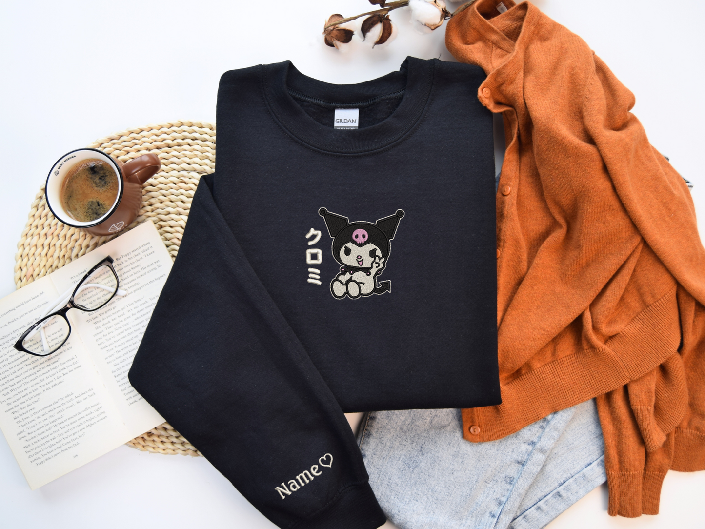 Kuromi Embroidered Sweatshirt – Cute Gothic Anime Custom Sweatshirt