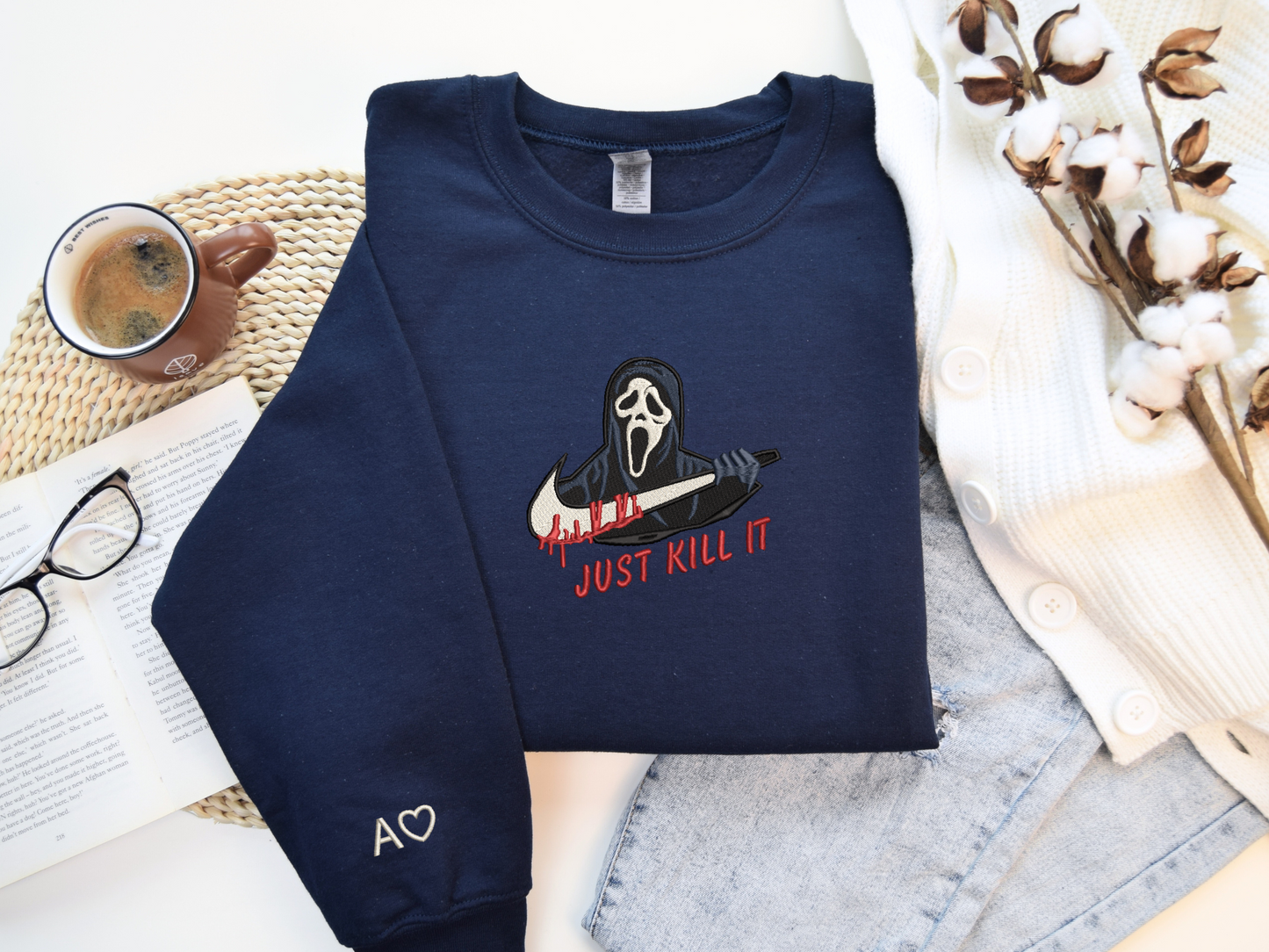 Ghost Face Embroidered  Sweatshirt