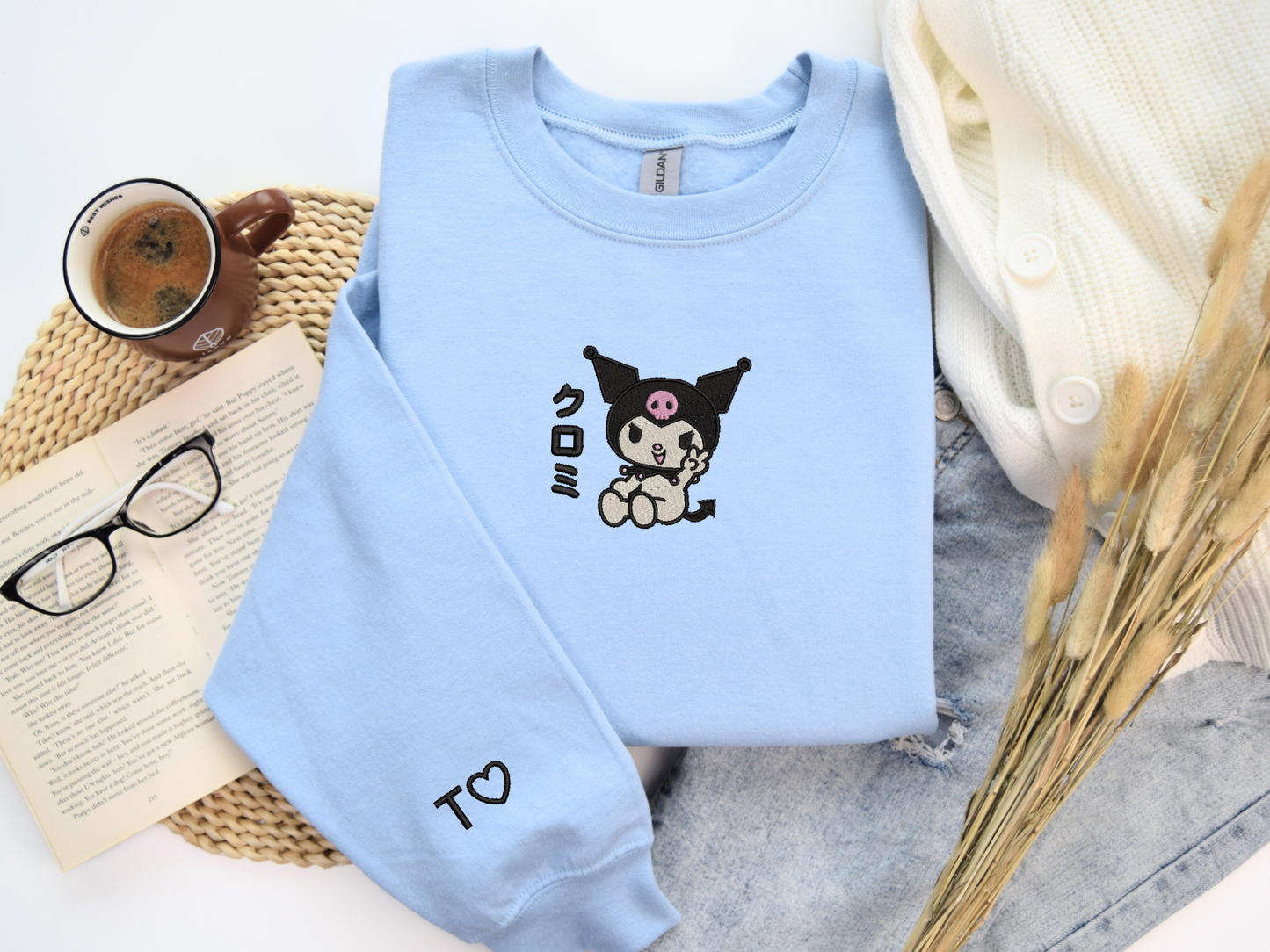 Kuromi Embroidered Sweatshirt – Cute Gothic Anime Custom Sweatshirt