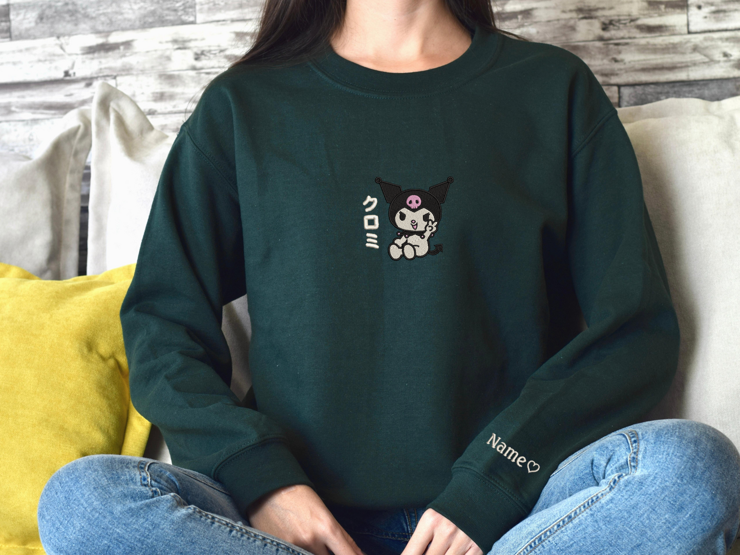 Kuromi Embroidered Sweatshirt – Cute Gothic Anime Custom Sweatshirt