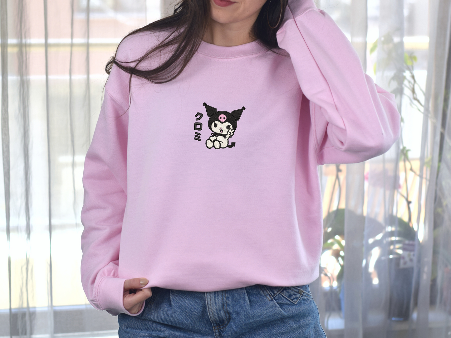 Kuromi Embroidered Sweatshirt – Cute Gothic Anime Custom Sweatshirt