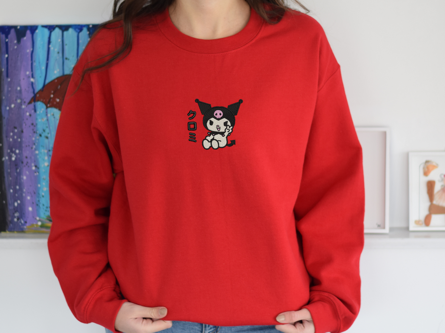 Kuromi Embroidered Sweatshirt – Cute Gothic Anime Custom Sweatshirt