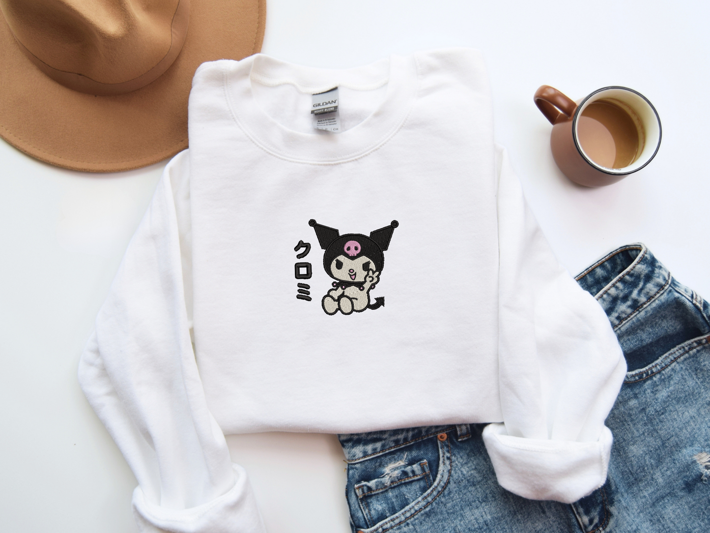 Kuromi Embroidered Sweatshirt – Cute Gothic Anime Custom Sweatshirt