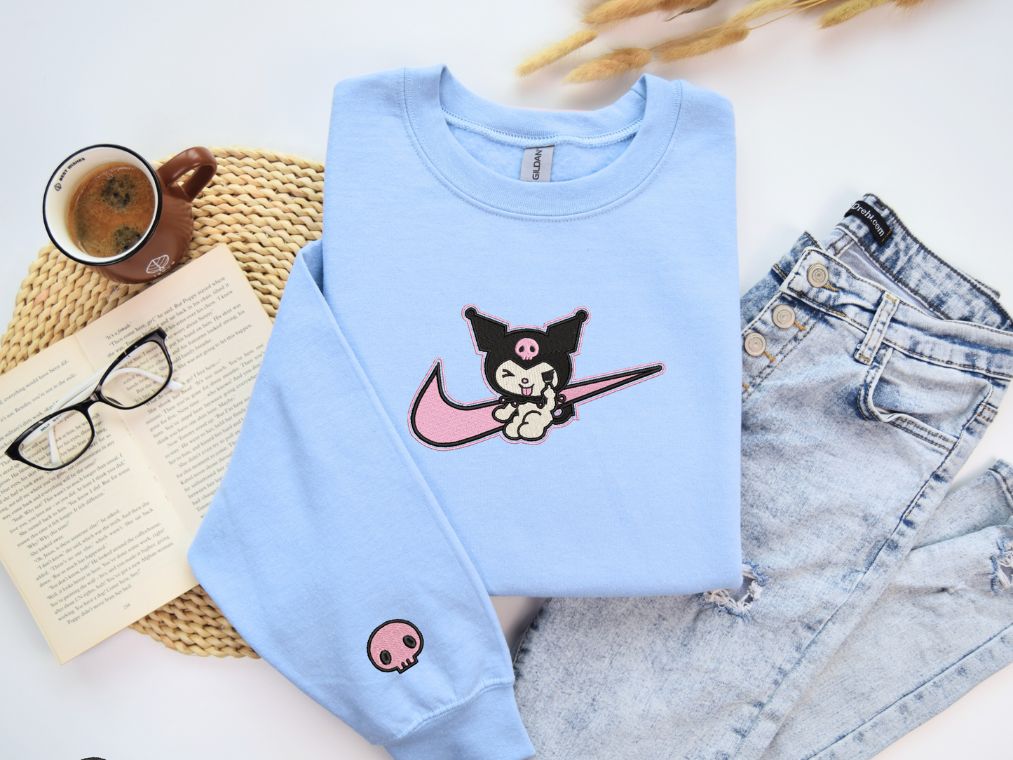 Kuromi Swoosh Embroidered Sweatshirt – Cute Gothic Anime Custom Sweatshirt