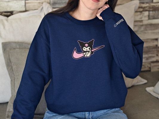 Kuromi Swoosh Embroidered Sweatshirt – Cute Gothic Anime Custom Sweatshirt